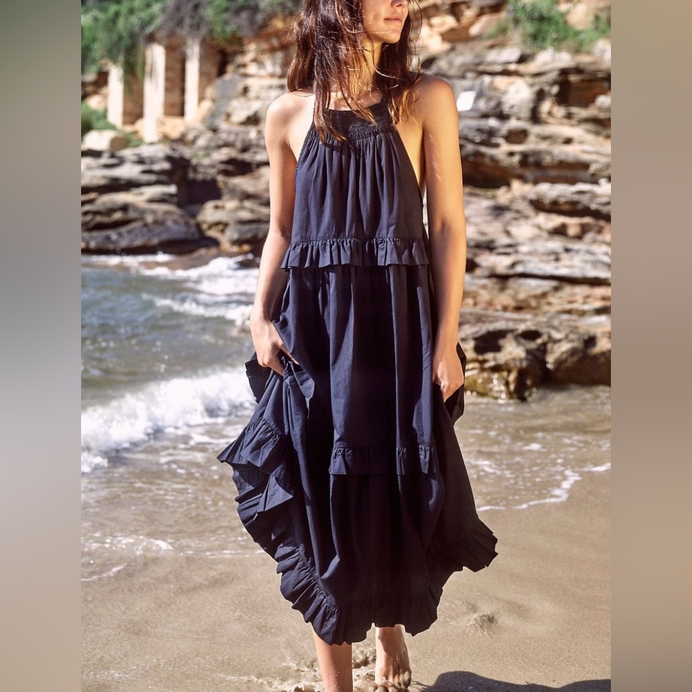 EUC Endless Summer 100% Cotton Anita Maxi Dress Ruffle Tiered Tie Back - Picture 1 of 11